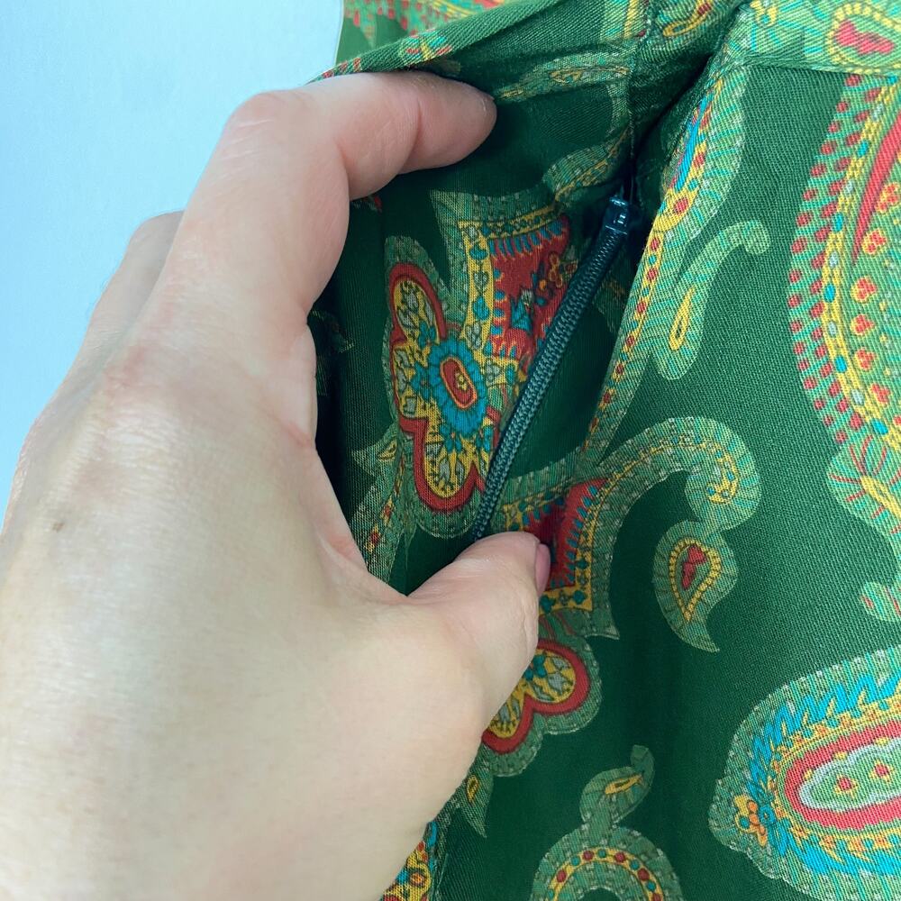 Vintage‎ Midi Skirt Liz Claiborne Sport Size 10 Petite Green Paisley Pleated - Picture 10 of 13